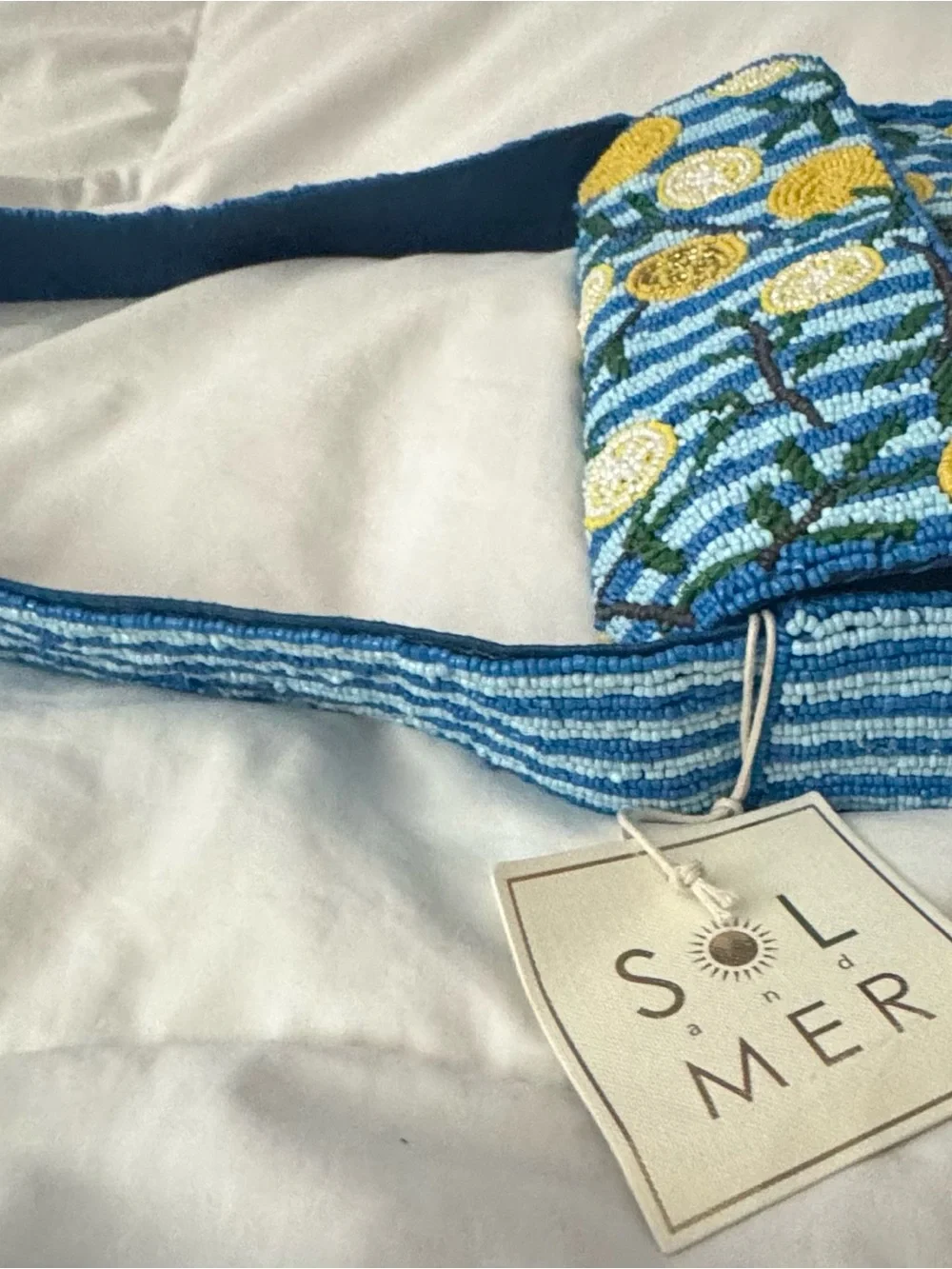 Blue Beaded Lemon Shoulder Bag